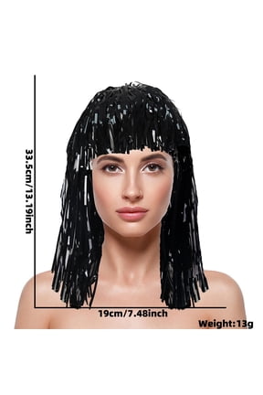 Under $5 Metallic Foil Tinsel Party Wig Sales 2026 Straight Bangs Short Rain Fringe Hair Headpiece Shiny Glitter Wigs for Women Men Carnival New Year Birthday Disco Decor