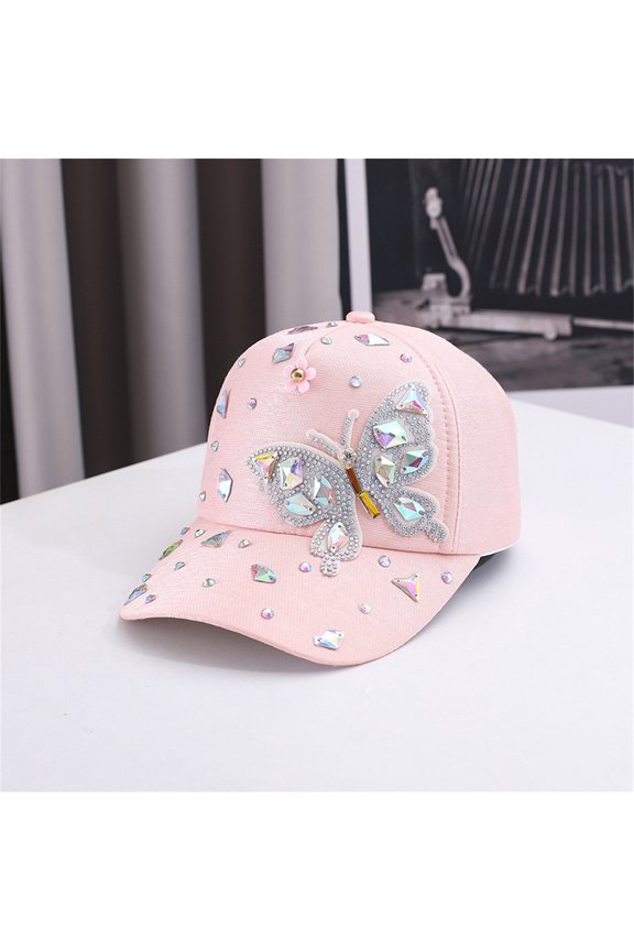 Adjustable UPF Sunscreen Baseball Hat Under $5 2026 Summer Sales Butterfly Rhinestone Baseball Cap Crystal Tiny Flower Applique Adjustable Lightweight Summer Beach Bling Fashion Sun Hat