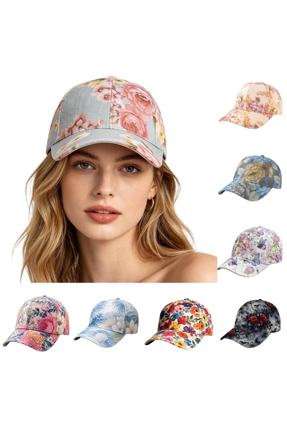 Garden Morning Cap Under $5 Sales Today Floral Print Vintage Washed Baseball Cap for Women Colorful Rose Butterfly Flower Pattern Hat Adjustable Lightweight Casual Fashion Sun Hat