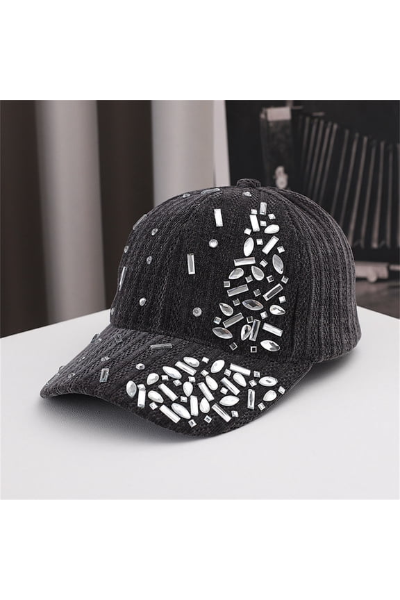 Trucker Hats Under $5 Sales 2026 Ribbed Knit Rhinestone Baseball Cap Multi Shape Rectangle Oval Crystal Bling Curved Brim Adjustable Soft Lightweight Spring Autumn Casual Fashion Sun Hat