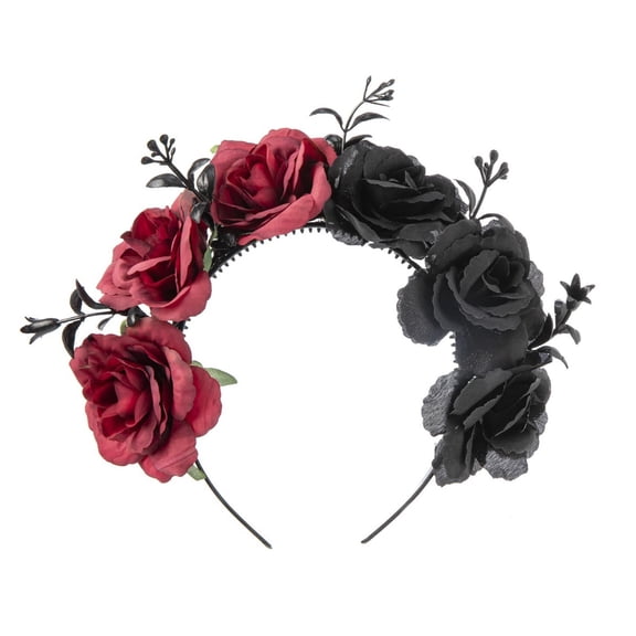 GIJNRIUIUA Under $5 2026 Summer Sales Floral Headband Women Black Red Rose Flower Crown Hair Hoop Halloween Flower Accessory Headpiece