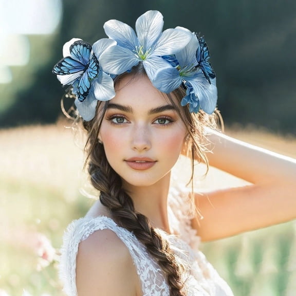 GIJNRIUIUA Under $5 Flower Crown for Women Girls Sales 2026 Flower Headband for Women Butterfly Tea Fascinators Hat Halloween Headpiece