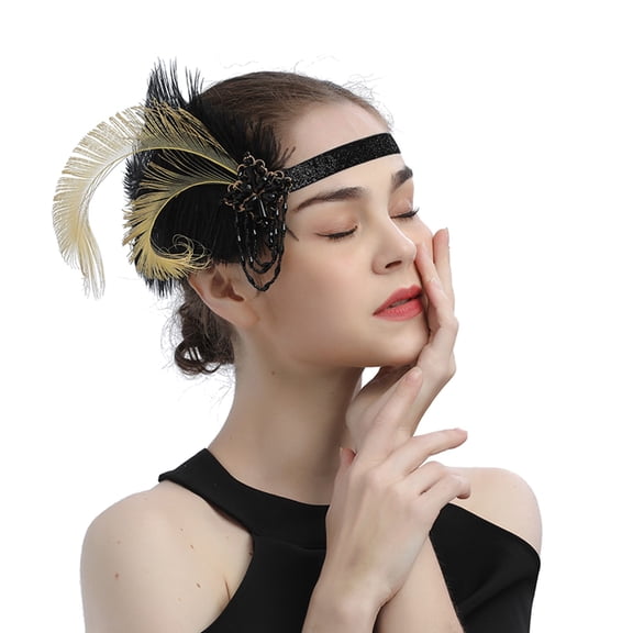 GIJNRIUIUA Under $5 Headband for Wedding Sales 2026 1920S Flapper Headband Black Headpiece Rhinestone Hair Band Cocktail Head Accessories for Womens