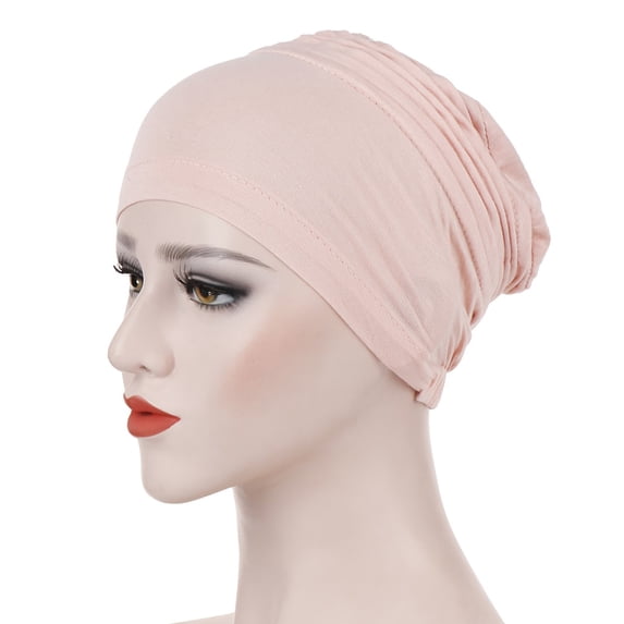GIJNRIUIUA Under $5 Headwear for Women Sales 2026 Women's Solid Color Pleated Bottom Small Hat Silk Cotton Headscarf Hat Muslim Headscarf