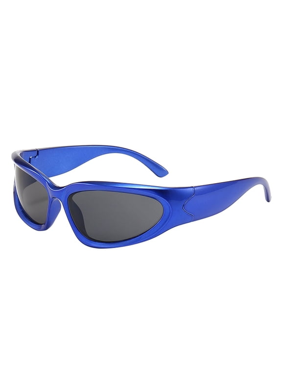 Under $5 Trendy Y2K Sunglasses Ladies Shades UV400 Protectio for Running Fishing Golf Surf Driving Blue Frame