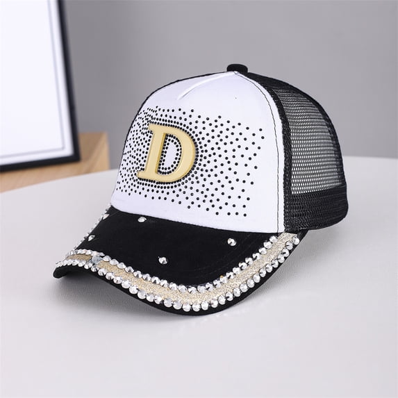 GIJNRIUIUA Womens Baseball Caps Under $5 Sales Letter D Rhinestone Mesh Trucker Hat for Women Glitter Bling Curved Brim Adjustable Snapback Breathable Summer Outdoor Casual Fashion Sun Baseball Cap