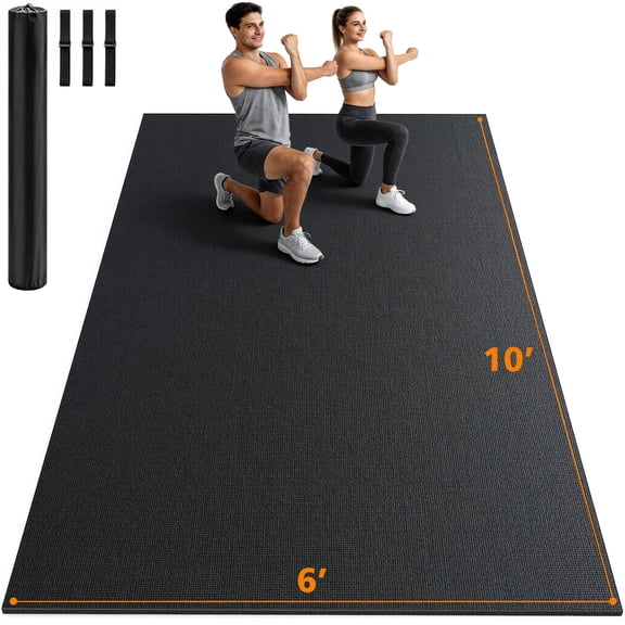GIKPAL 10*6FT Large Exercise Mat, High-Density Non-Slip Workout Mat for Home Gym, Yoga, Pilates & Floor Fitness, Black
