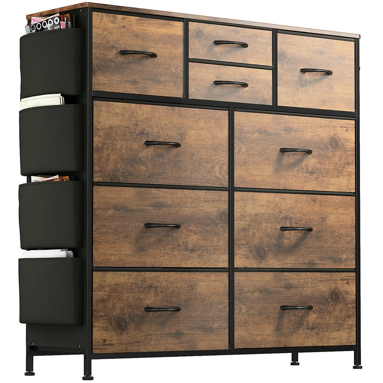 GIKPAL 10-Drawer Dresser, Chest of Drawers for Bedroom with Side Pockets  and Hooks Fabric Storage Dresser Sturdy Steel Frame Wood Top Organizer Unit