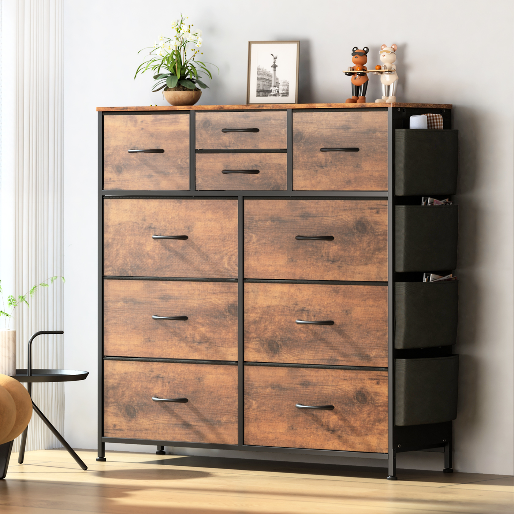 GIKPAL 10 Drawer Dresser, Chest of Drawers for Bedroom Fabric Dressers with Side Pockets and Hooks, Brown - image 1 of 12