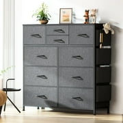GIKPAL 10 Drawer Dresser, Chest of Drawers for Bedroom with Side Pockets and Hooks, Gray