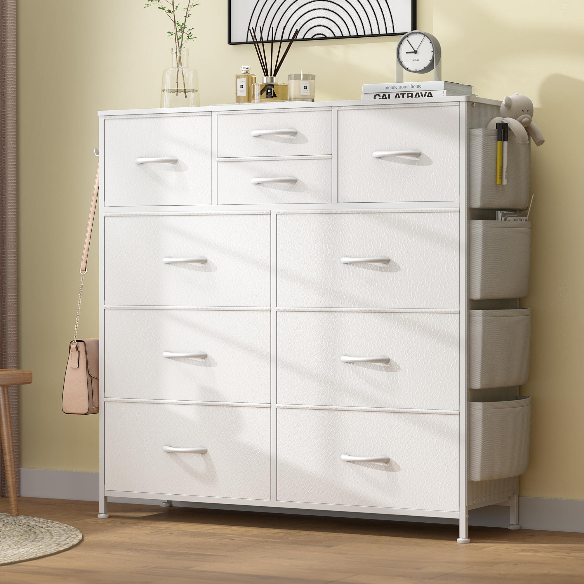 GIKPAL 10 Drawer Dresser, Chest of Drawers for Bedroom with Side Pockets and Hooks, White - image 1 of 10