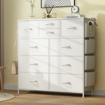 GIKPAL 10 Drawer Dresser, Chest of Drawers for Bedroom with Side Pockets and Hooks, White