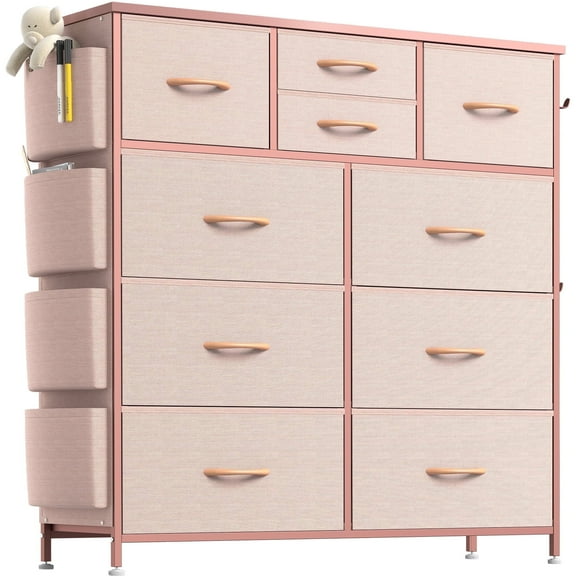 GIKPAL Fabric Dresser with Wood Top, Storage Tower for Bedroom & Closet, Pink