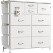 GIKPAL 10 Fabric Drawer Dresser for Bedroom Chest of Drawers with Wooden Top, White