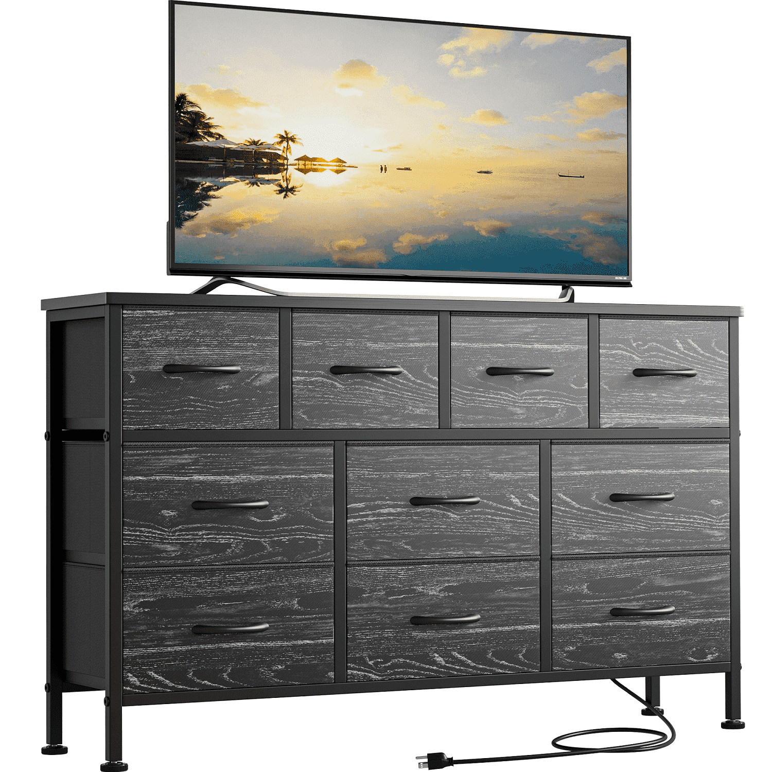GIKPAL 10 Drawers Dresser, 43" TV Stand with Power Outlet, Bedroom Dresser for TV up to 50", Black