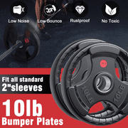 GIKPAL 10LB Weight Plate 2-Inch Rubber Coated Olympic Grip Plate in Pairs or Single for Strength Training, Weightlifting, Crossfit, Solid Cast Iron Weight Plate for Barbell, Black