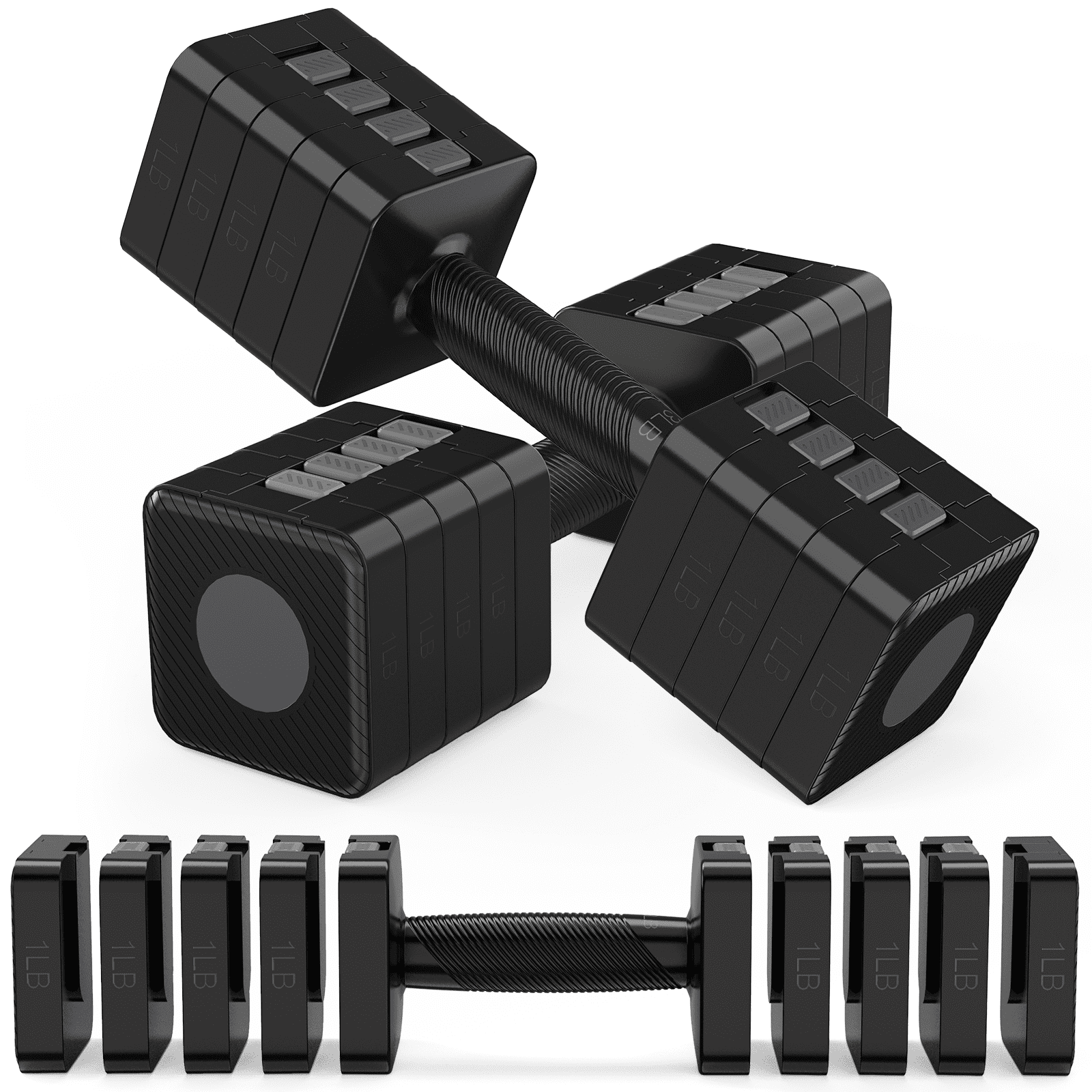 GIKPAL 10lbs*2 Adjustable Dumbbells Set, 4-in-1 Free Weights for Women, Each 3lb 5lb 7lb 9lb 11lb Hand Weights for Home Gym, Black