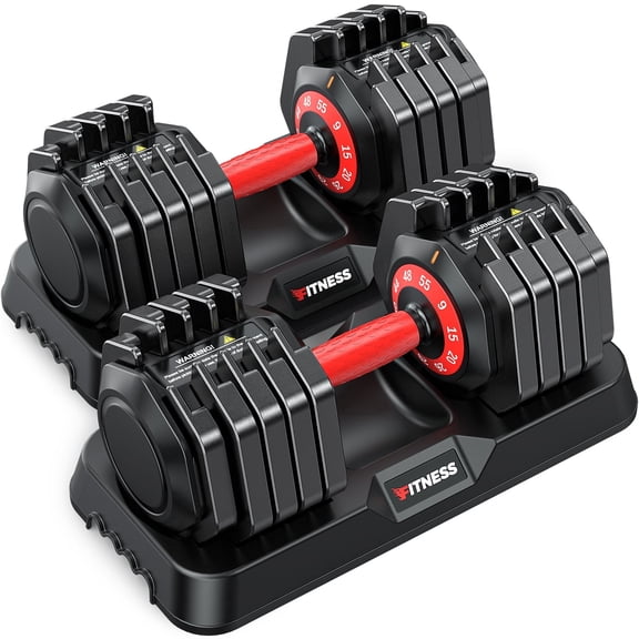 GIKPAL 110LB(55lbs*2) Adjustable Dumbbells Set of 2,10 in 1 Quick-Select 9-55lbs Free Weight Adjustable Dumbbells for Men/Women Home Gym