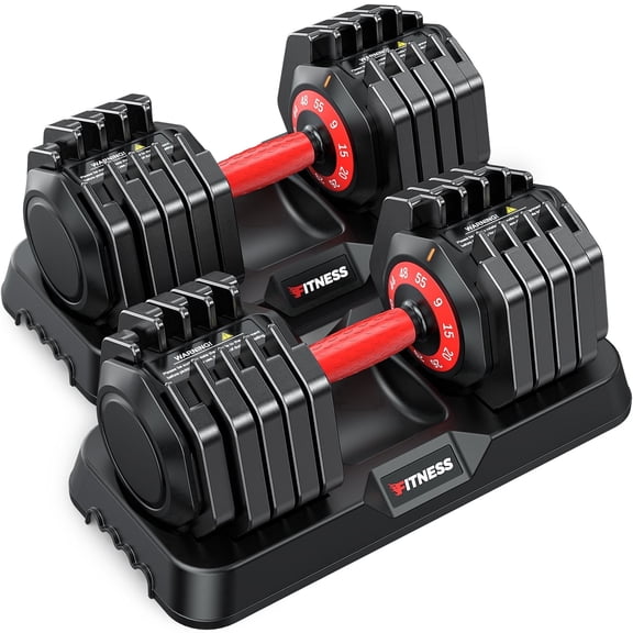 GIKPAL 110LB(55lbs*2) Adjustable Dumbbells Set of 2,10 in 1 Quick-Select 9-55lbs Free Weight Adjustable Dumbbells for Men/Women Home Gym