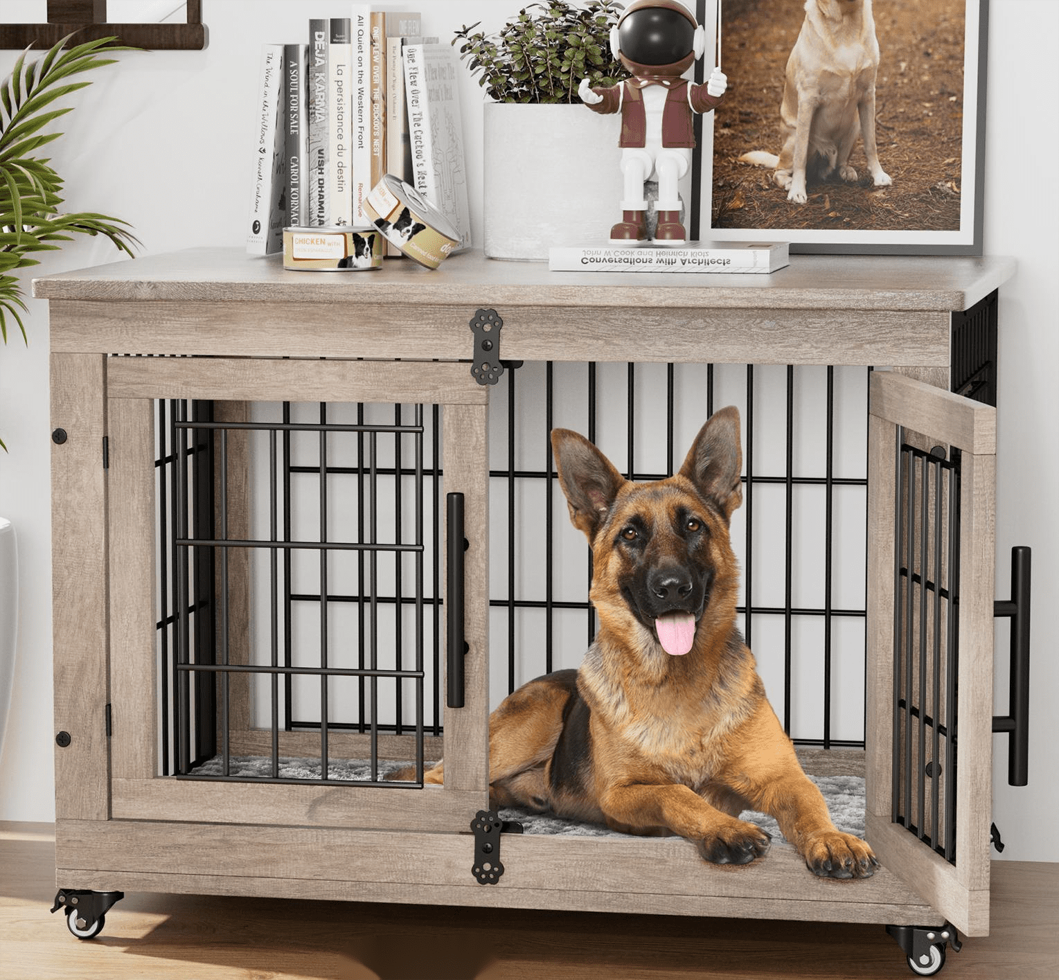 GIKPAL 32Inch Wooden Dog Crate with Pads, 2Door HeavyDuty Indoor Dog