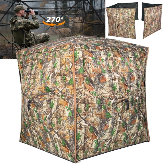 GIKPAL 2-3 Person 2-in-1 Hunting Blind - 270° See Through Design with Detachable Top, Converts to Fence & Silent Sliding Windows, Portable Ground Blind for Deer & Turkey Hunting (Includes Carry Bag)