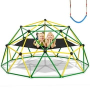 GIKPAL 4-in-1 Jungle Gym,10FT Dome Climber with Hammock &Swing for Kids Outdoor Play Equipment, Supports up to 1000lbs Jungle Gym, Anti-Rust, Easy Assembly, Yellow+ Green