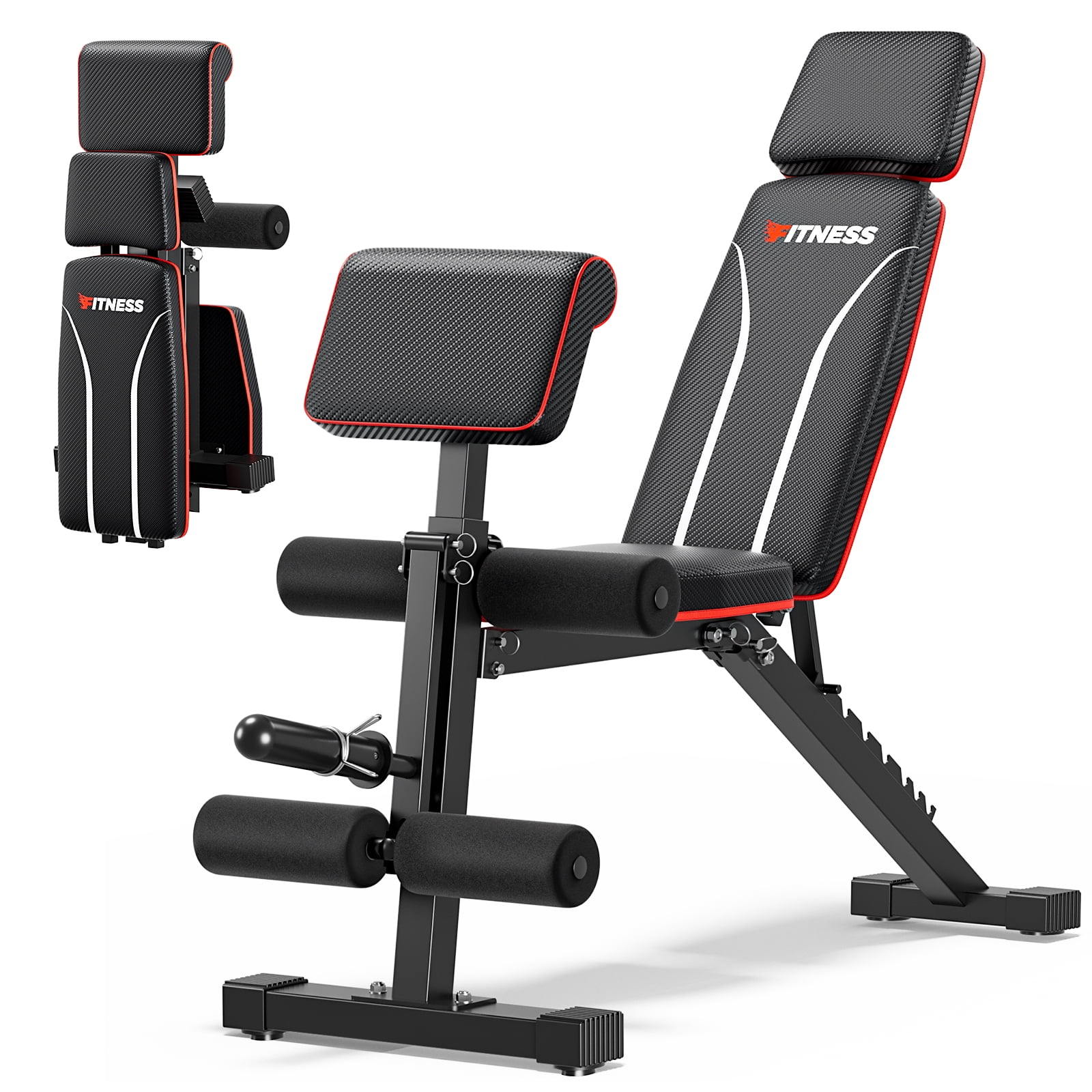 GIKPAL 7 Positions Adjustable Weight Bench With Extended Headrest Preacher Curl Foldable Workout Bench Olympic Weight Bench for Home Gym Full Body