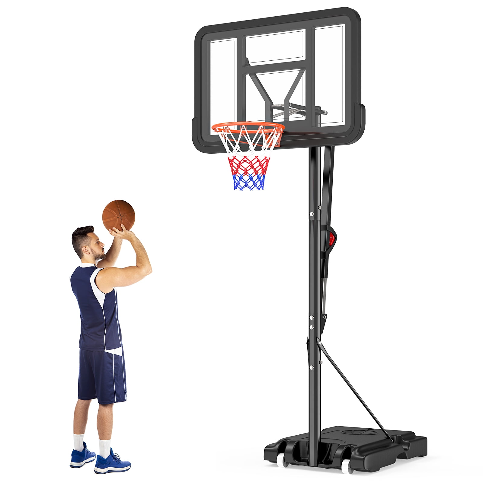 GIKPAL 44" Portable Basketball Hoop System,Height Adjustable 8.210FT