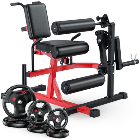 GIKPAL 2-in-1 Leg Extension and Curl Machine with 160lbs 2 inch Rubbe Weight Plates, Leg Curl Machine Leg Extension Machine for Home Gym