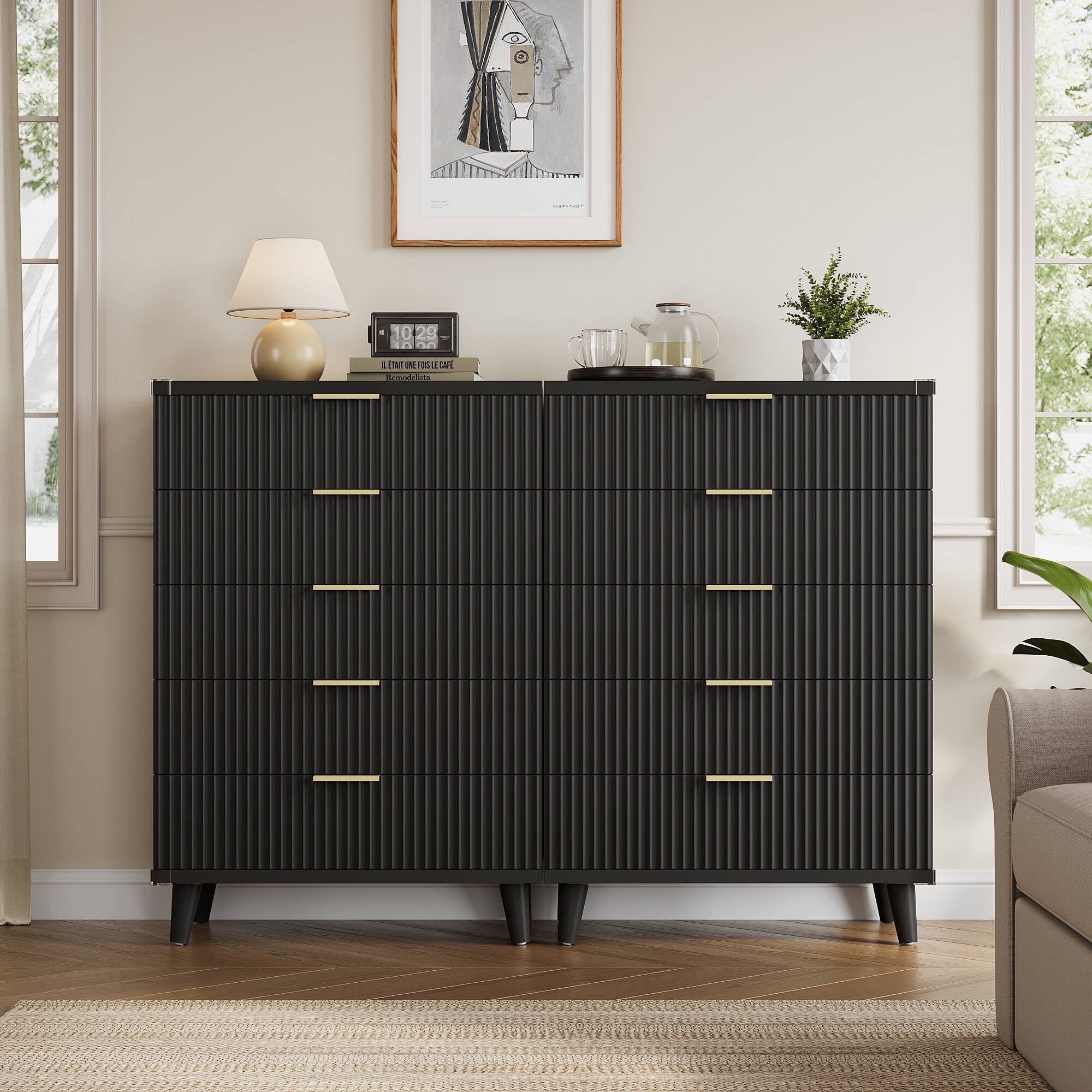 GIKPAL 5 Drawers Tall Dresser Set of 2, Modern Fluted Black Dresser Wood Chest of Drawers for Bedroom Living Room Hallway Entryway - Walmart Business Supplies GIKPAL 5 Drawers Tall Dresser Set of 2, Modern Fluted Black Dresser Wood Chest of Drawers for Bedroom Living Room Hallway Entryway - Walmart Business Supplies