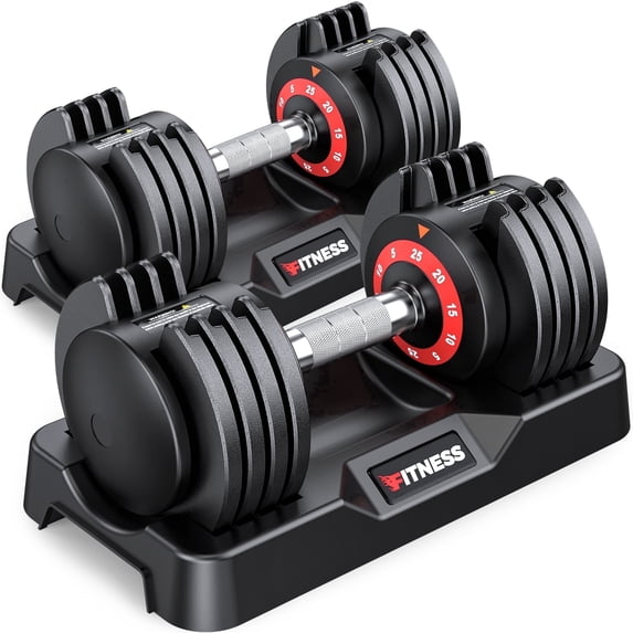 GIKPAL 50lbs(25lb*2) Adjustable Dumbbells,Quick Select 5-25lbs set of 2 Adjustable Free Weights Plates with Rack for Women and Men for Home Gym Full Body Workout Fitness