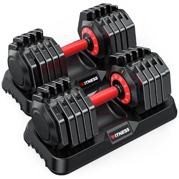 GIKPAL 50LB(25lbs*2) Adjustable Dumbbells Set of 2,10 in 1 Quick-Select 3-25lbs Free Weight Adjustable Dumbbells for Men/Women Home Gym