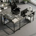 thumbnail image 1 of GIKPAL 59 Inch L Shaped Desk with Reversible Monitor Stand, Computer Desk with 3 Shelves and Storage Shelf, Home Office Desk, Corner Desk, Grey, 1 of 9