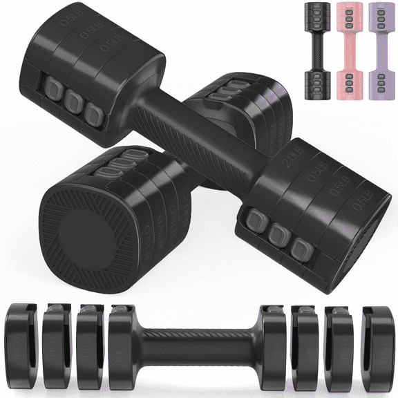 GIKPAL 5lbs*2 Adjustable Dumbbells Set, 4-in-1 Free Weights for Women, Each 2lb 3lb 4lb 5lb Hand Weights for Home Gym, Black
