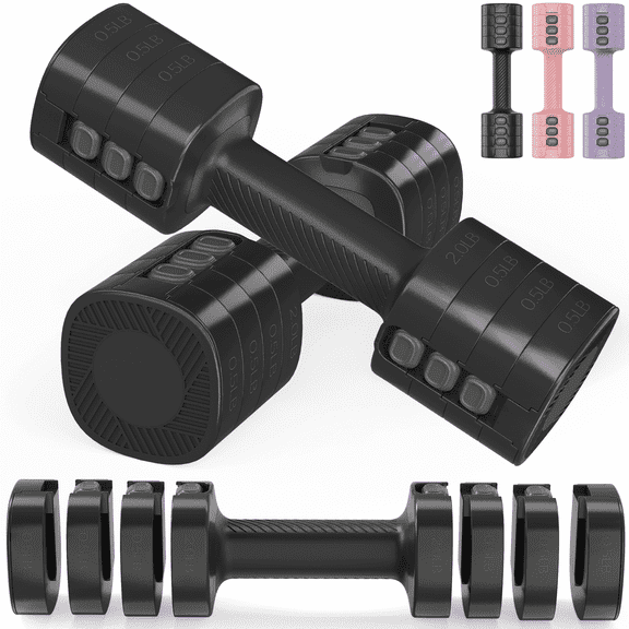 GIKPAL 5lbs*2 Adjustable Dumbbells Set, 4-in-1 Free Weights for Women, Each 2lb 3lb 4lb 5lb Hand Weights for Home Gym, Black