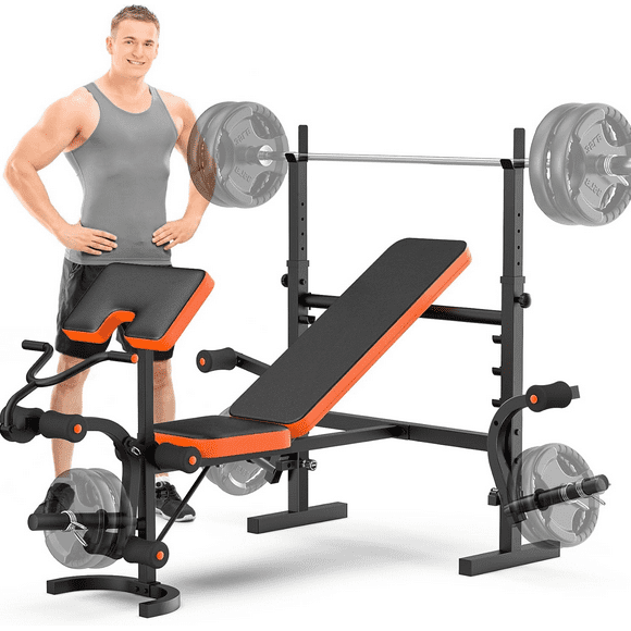 GIKPAL 660lb 6-in-1 Multi-Function Adjustable Weight Bench,Workout Bench Set Bench Press Exercise Equipment with 70lbs Weight Plates for for Home Gym