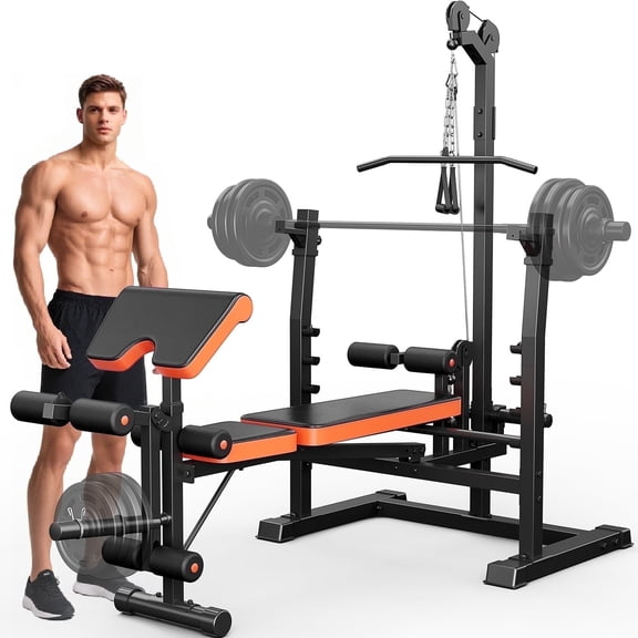GIKPAL 800lbs 10-in-1 Multi-Function Adjustable Weight Bench Press Set with Row Machine & Lat Pull Down,Full Body Strength Training Workout Bench Exercise Equipment with Leg Developer, Preacher Curl