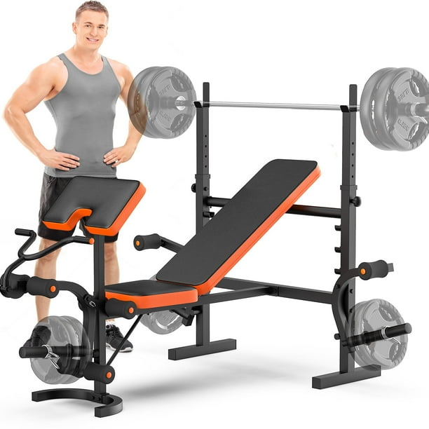GIKPAL 660lb 6 in 1 Adjustable Weight Bench Workout Bench Set with Barbel Rack and Leg Developer Multi Function Strength Training Bench Press Exercise