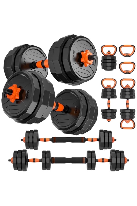 66lb 4-in-1 Adjustable Dumbbells Set Free Weight Set with Connector Used as Barbell, Kettlebells, Push up Stand, Fitness Exercises for Home Gym Suitable Men/Women