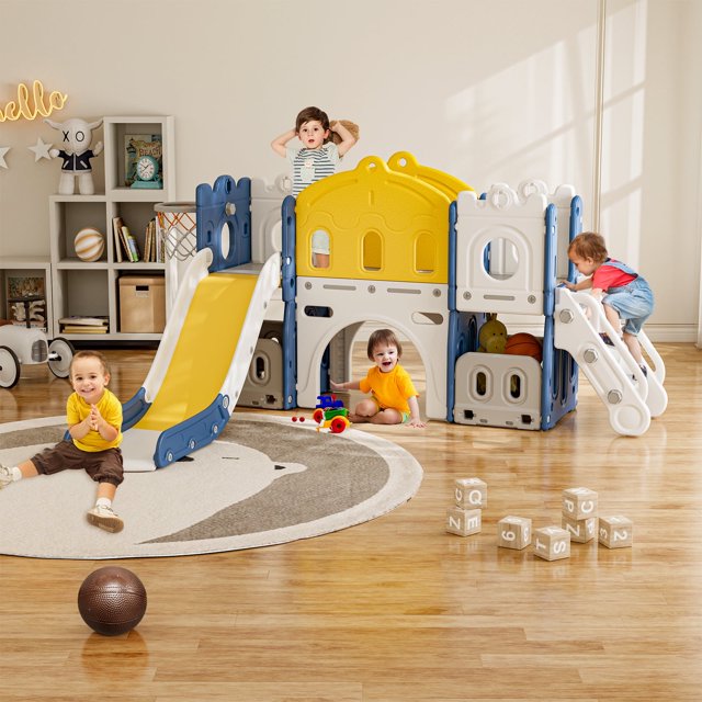GIKPAL 7in1 Toddler Slide & Climber Playset with Basketball Hoop