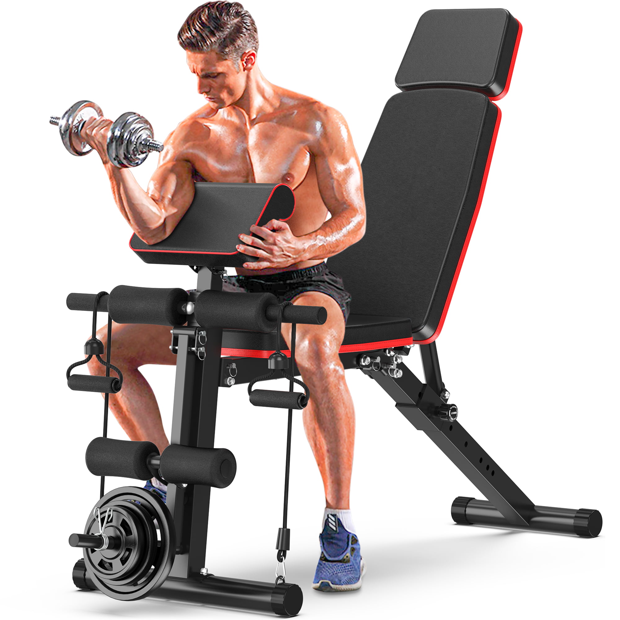 GIKPAL 7 Positions Adjustable Weight Bench with Extended Headrest and Leg Extension