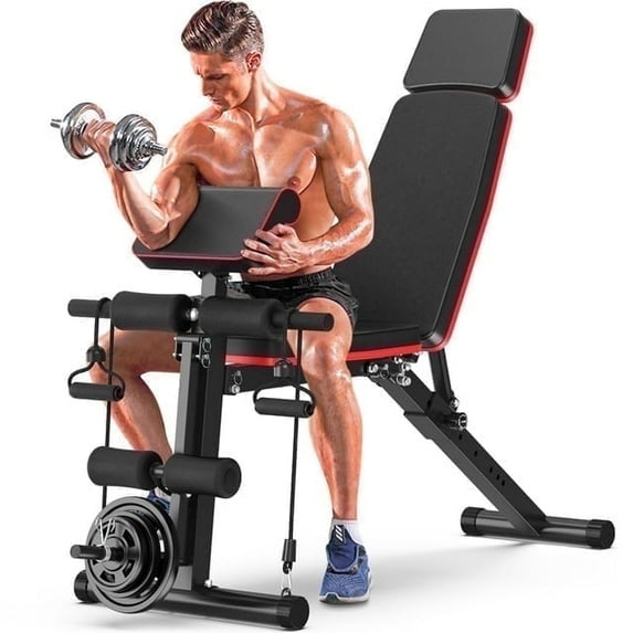 GIKPAL 7 Positions Adjustable Weight Bench With Extended Headrest and Leg Extension,Foldable Workout  Bench Weight Bench Press for Full Body Strength Training,Maximum Weight 770 Lbs.