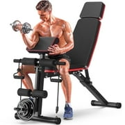 GIKPAL 7 Positions Adjustable Weight Bench,With Extended Headrest and Leg Extension,Foldable Workout Olympic Weight Bench Press for Full Body Strength Training,Maximum Weight 770 Lbs.