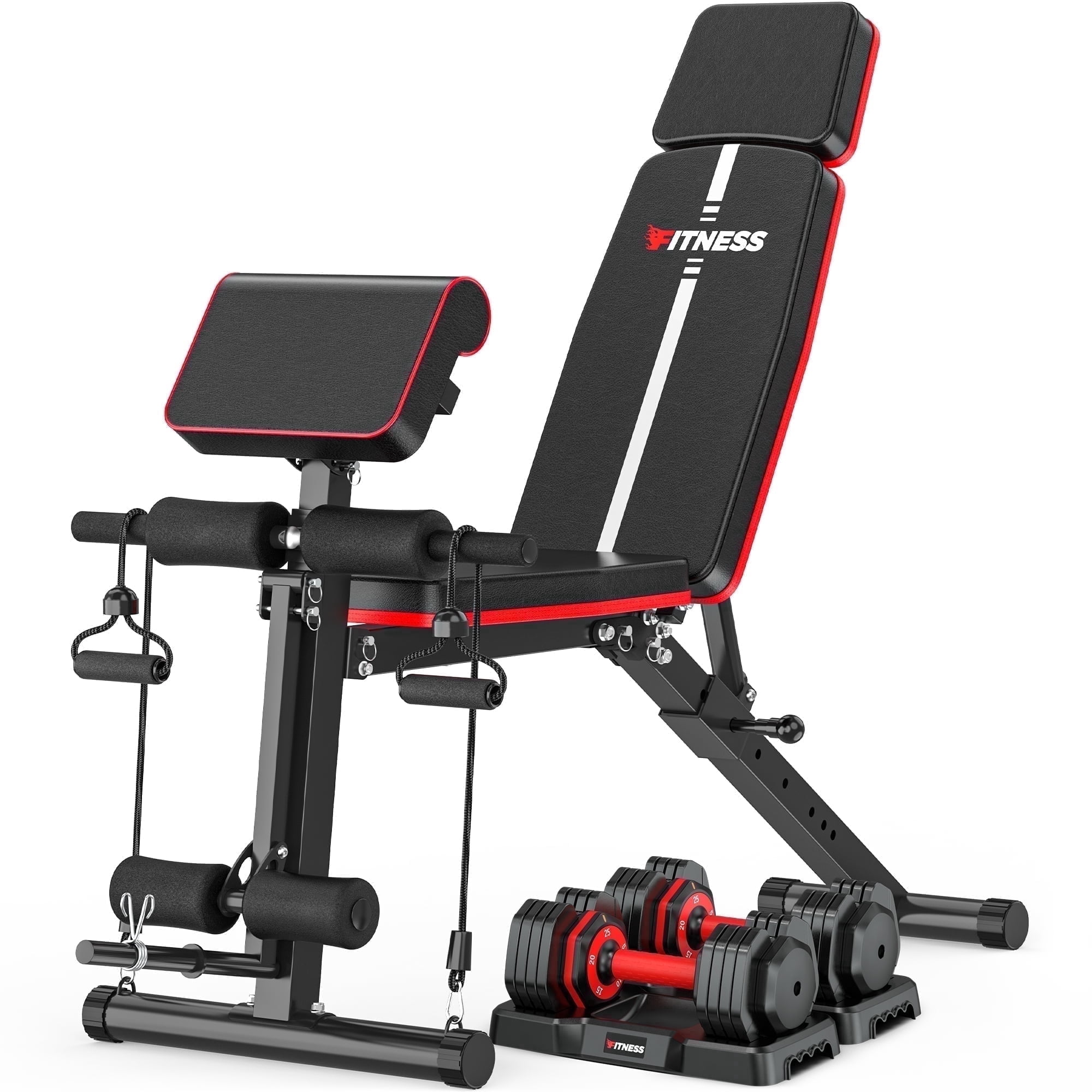 GIKPAL 7 Positions Foldable Adjustable Weight Bench Workout Bench with 50lb(25lb*2) Adjustable Dumbbell