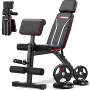 GIKPAL 7 Positions Foldable Adjustable Olympics Weight Bench Workout Bench with 70lb10lb*2+25lb*2 Weight Plates