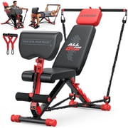 GIKPAL 8 Positions Multi-purpose Adjustable Weight Bench with Resistance Band,Foldable Workout Bench With Extended Headrest & Preacher Curl for Home Gym, 880lbs Capacity