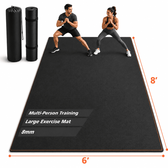 GIKPAL 8*6FT Large Exercise Mat, High-Density Non-Slip Workout Mat for Home Gym, Yoga, Pilates & Floor Fitness, Black