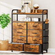 GIKPAL 8 Drawer Dresser, Chest of Drawers for Bedroom, Fabric Drawer Dressers for Kids and Adult, with Side Pockets and Hooks, Brown