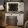 thumbnail image 1 of GIKPAL Vanity Set with Mirror & Lights, Get Ready Station Vanity with Storage Drawers & Glass Top, Farmhouse Vanity Desk with Power Strip, White, 1 of 9
