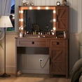 thumbnail image 1 of GIKPAL Vanity Set with Mirror & Lights, Get Ready Station Vanity with Storage Drawers & Glass Top, Farmhouse Vanity Desk with Power Strip, Brown, 1 of 9
